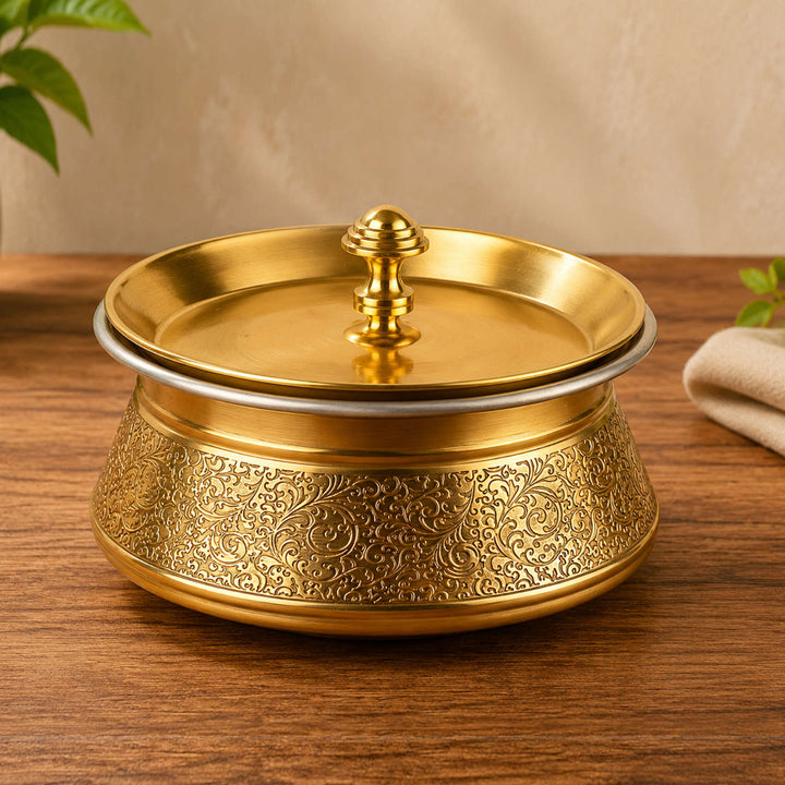 Handcrafted Brass Serving Handi with Lid (1000 ml, 500 gm)