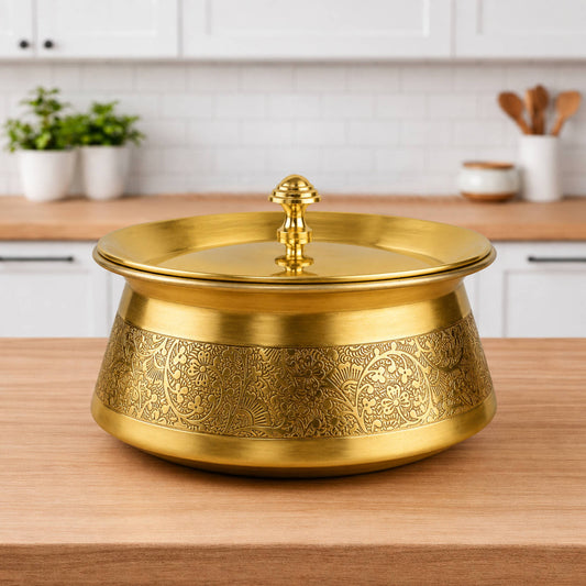 Handcrafted Brass Serving Handi with Lid (1500 ml, 860 gm)