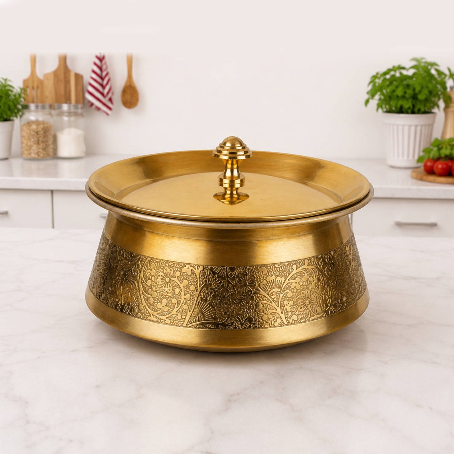 Handcrafted Brass Serving Handi with Lid (1500 ml, 860 gm)