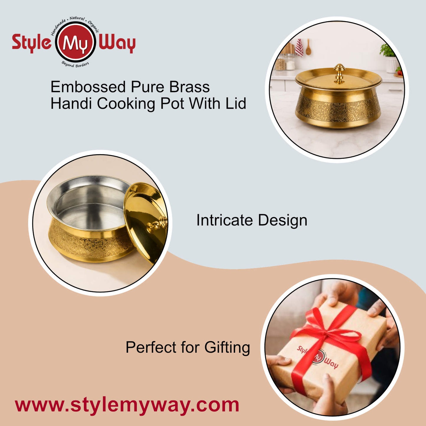 Handcrafted Brass Serving Handi with Lid (1500 ml, 860 gm)