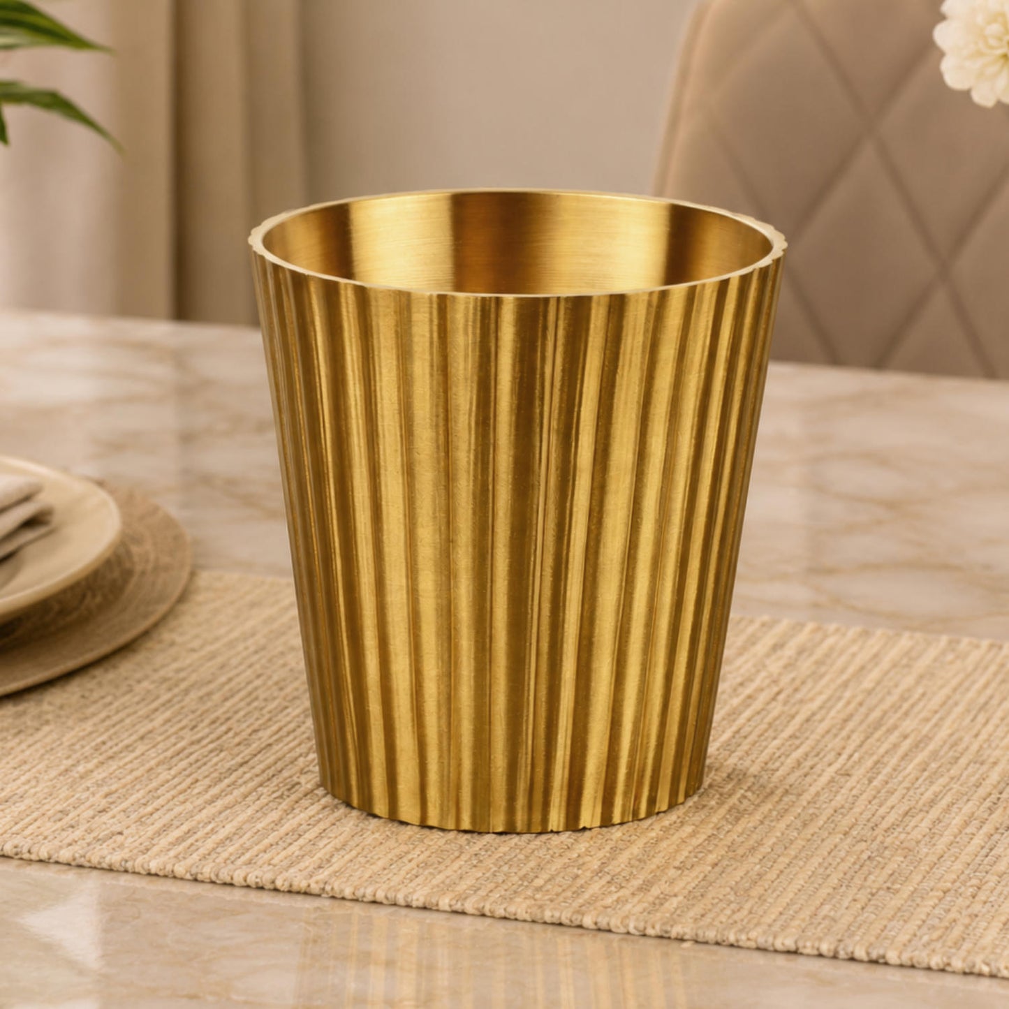 Pure Brass Line Matt Finish Heavy Drinking Glass (250 ml, 280 gm, Golden Color)