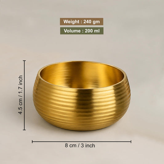 Pure Brass Ribbed Matt Finish Dessert Bowl (200 ml, 240 gm, Golden Color)