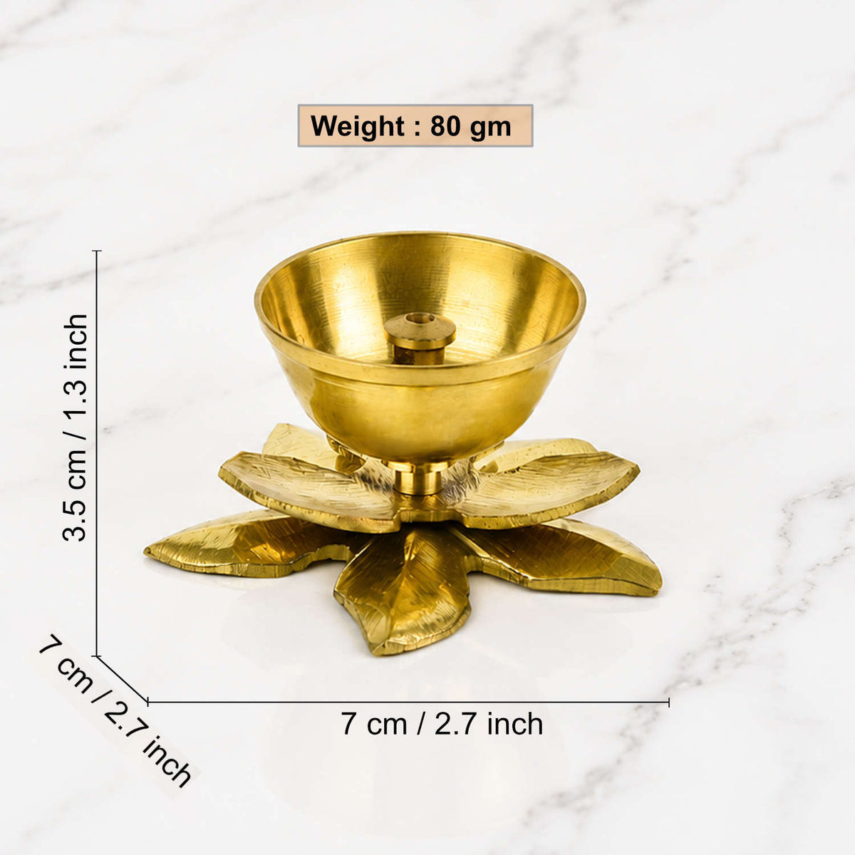 Brass Lotus Design Pooja Aarti Diya  (7 x 7 x 3.5 cm, 80 gm)
