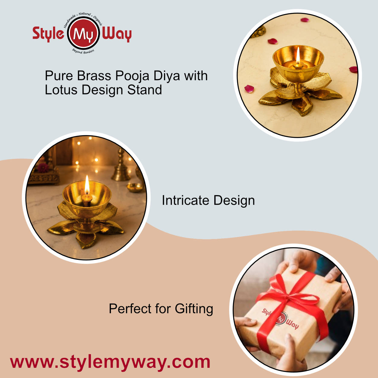 Brass Lotus Design Pooja Aarti Diya  (7 x 7 x 3.5 cm, 80 gm)