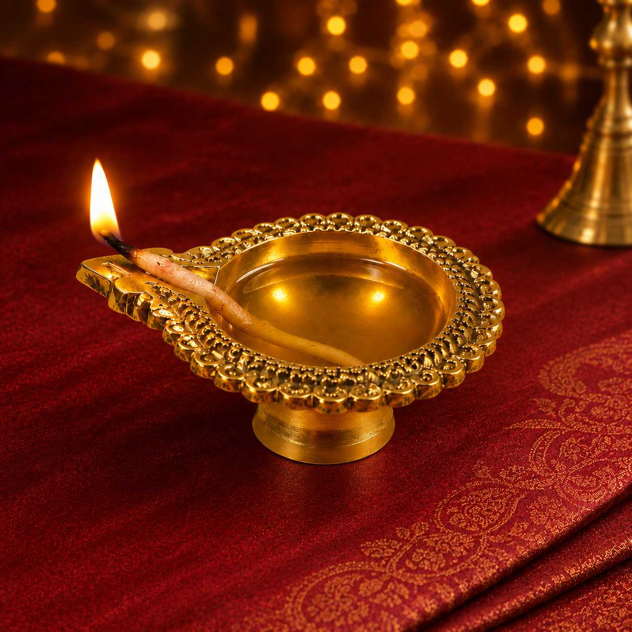 Brass Decorative Pooja Aarti Diya  (L x B x H - 7 x 5.5 x 2 cm, 50 gm) | Traditional Puja Oil Lamp | Home Decor | Diwali | Udupi Jyot Diya