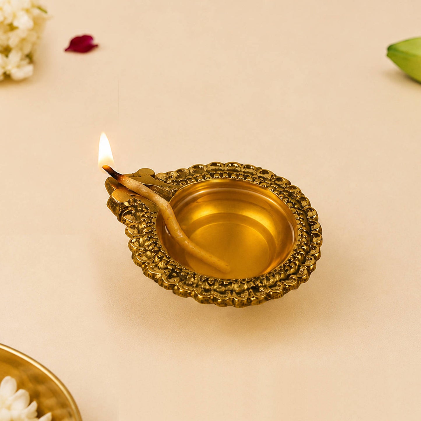 Brass Decorative Pooja Aarti Diya  (L x B x H - 7 x 5.5 x 2 cm, 50 gm) | Traditional Puja Oil Lamp | Home Decor | Diwali | Udupi Jyot Diya