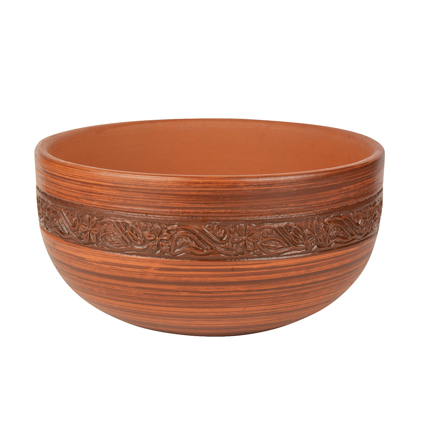 Ornately Designed Handcrafted Earthenware Clay Bowl for Serving / Cooking ( Brown , 1 Litre) - View 3