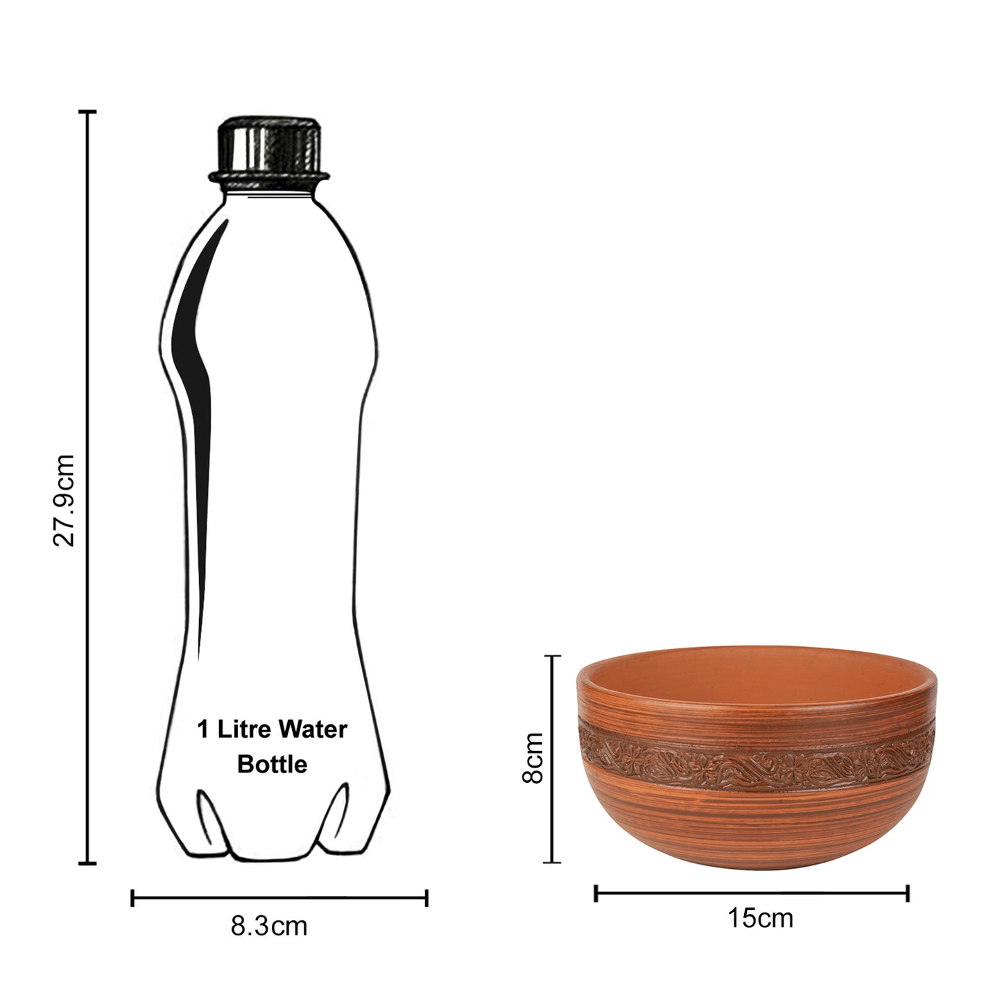 Ornately Designed Handcrafted Earthenware Clay Bowl for Serving / Cooking ( Brown , 1 Litre) - View 4
