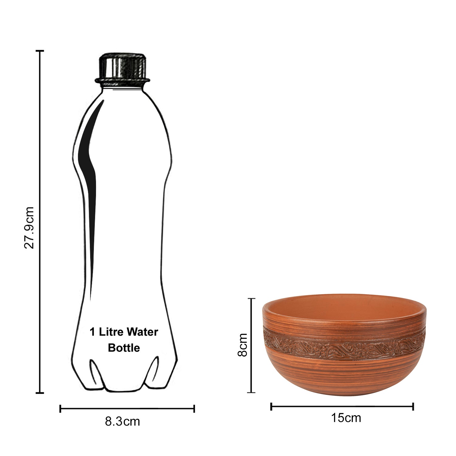 Ornately Designed Handcrafted Earthenware Clay Bowl for Serving / Cooking ( Brown , 1 Litre) - View 4