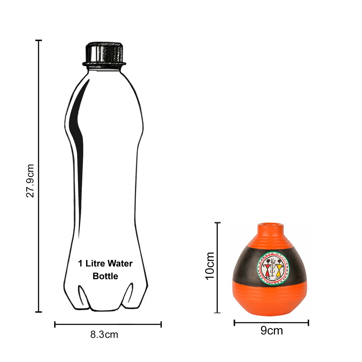 Terracotta Handpainted Flower Vase ( Diameter - 9 cm , Height - 10 cm, Orange , Black)