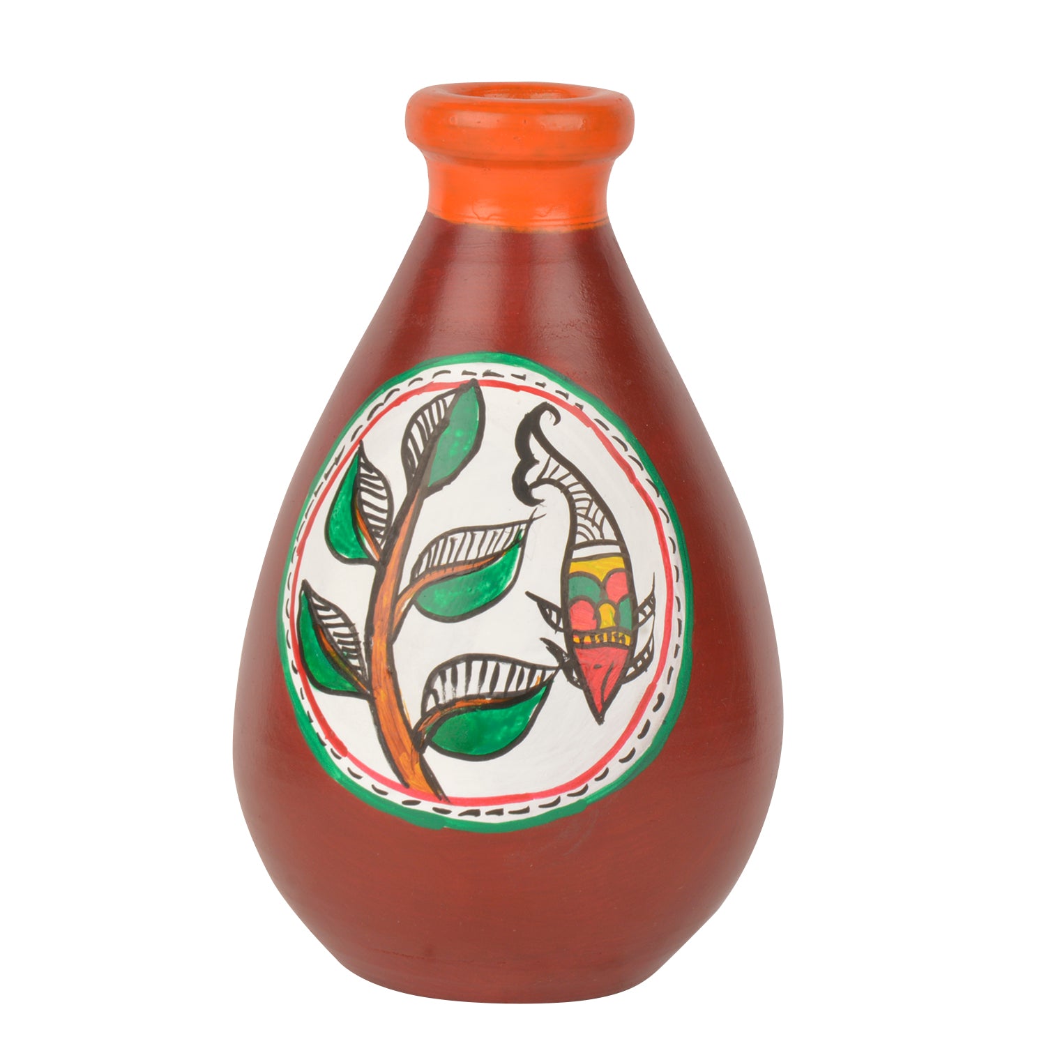 Terracotta Handpainted Flower Vase ( Diameter - 8 cm , Height - 15 cm, Brown) - View 3