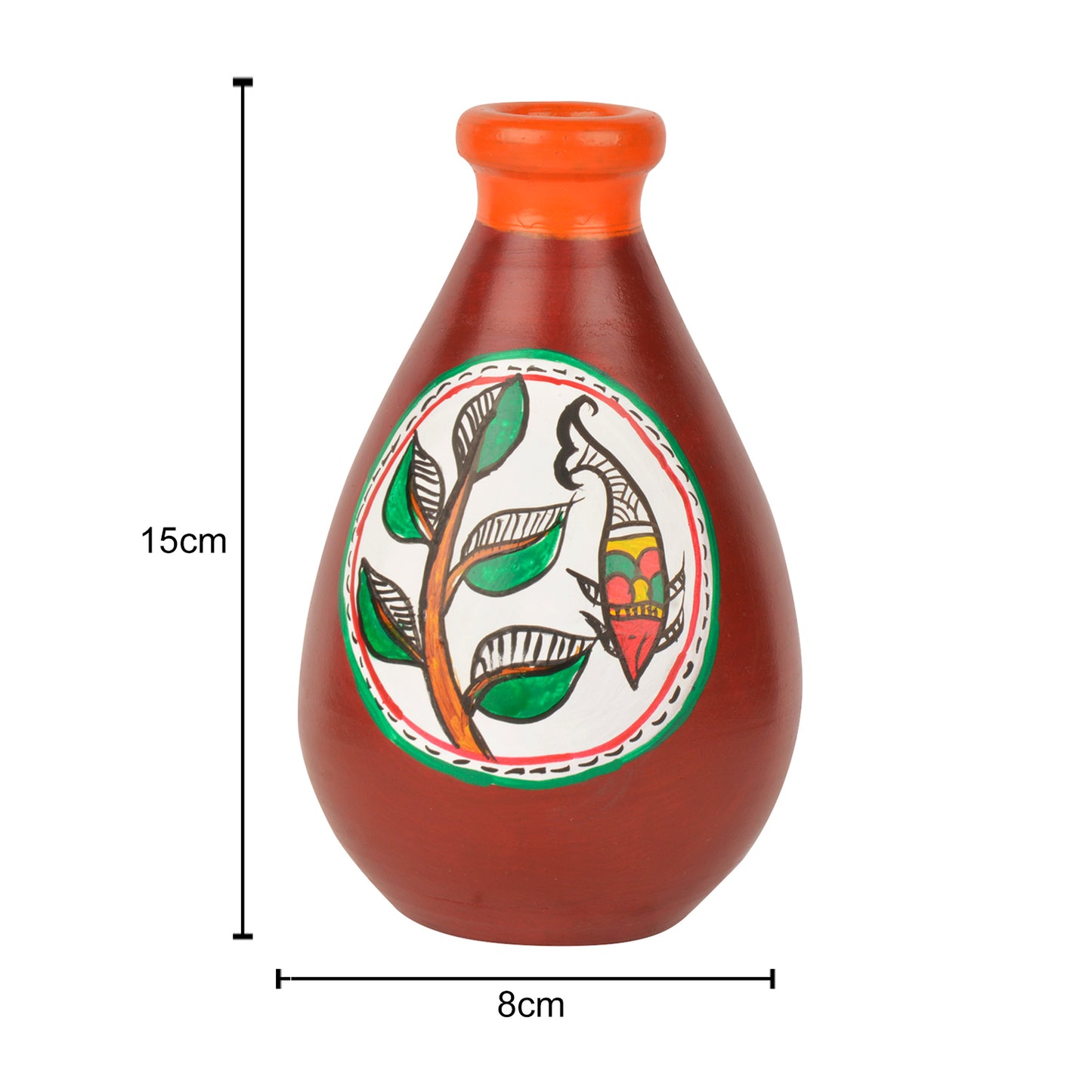 Terracotta Handpainted Flower Vase ( Diameter - 8 cm , Height - 15 cm, Brown) - View 2