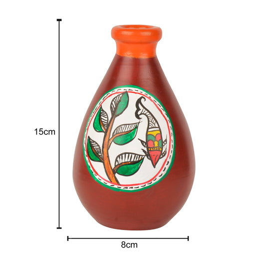 Terracotta Handpainted Flower Vase ( Diameter - 8 cm , Height - 15 cm, Brown) - View 2