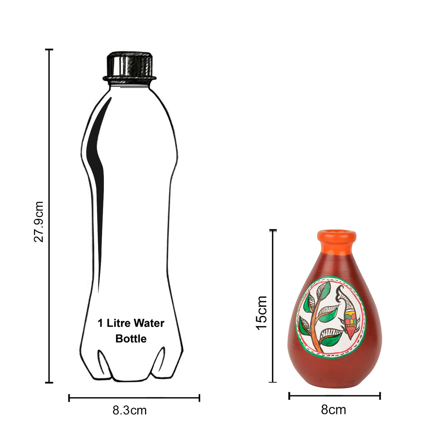 Terracotta Handpainted Flower Vase ( Diameter - 8 cm , Height - 15 cm, Brown) - View 4