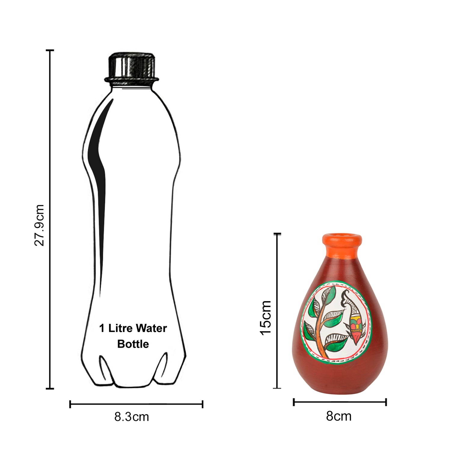 Terracotta Handpainted Flower Vase ( Diameter - 8 cm , Height - 15 cm, Brown) - View 4