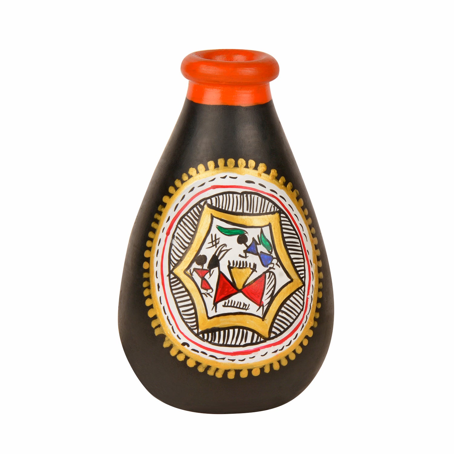 Terracotta Handpainted Flower Vase ( Diameter - 8 cm , Height - 15 cm, Black) - View 3