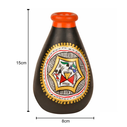 Terracotta Handpainted Flower Vase ( Diameter - 8 cm , Height - 15 cm, Black) - View 2