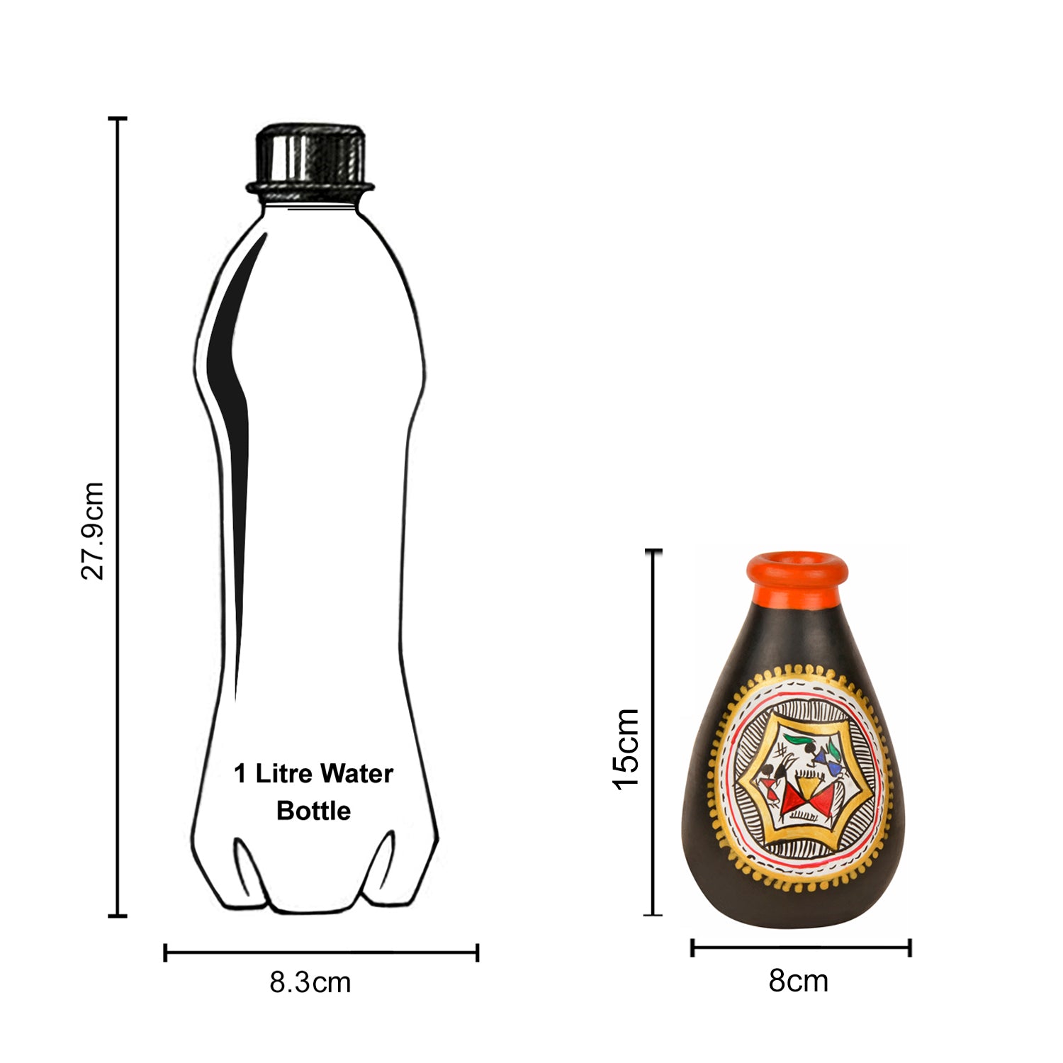 Terracotta Handpainted Flower Vase ( Diameter - 8 cm , Height - 15 cm, Black) - View 4