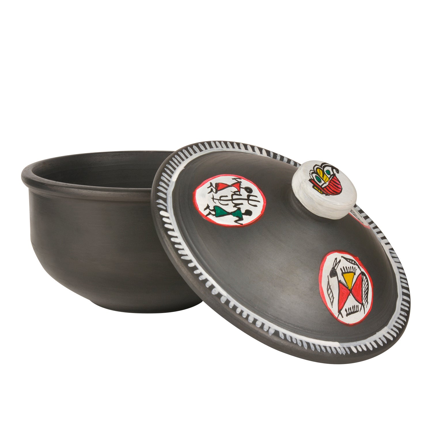 Handpainted Earthenware Clay Donga / Pot with Lid for Cooking / Serving ( Black , 750 ml) - View 4