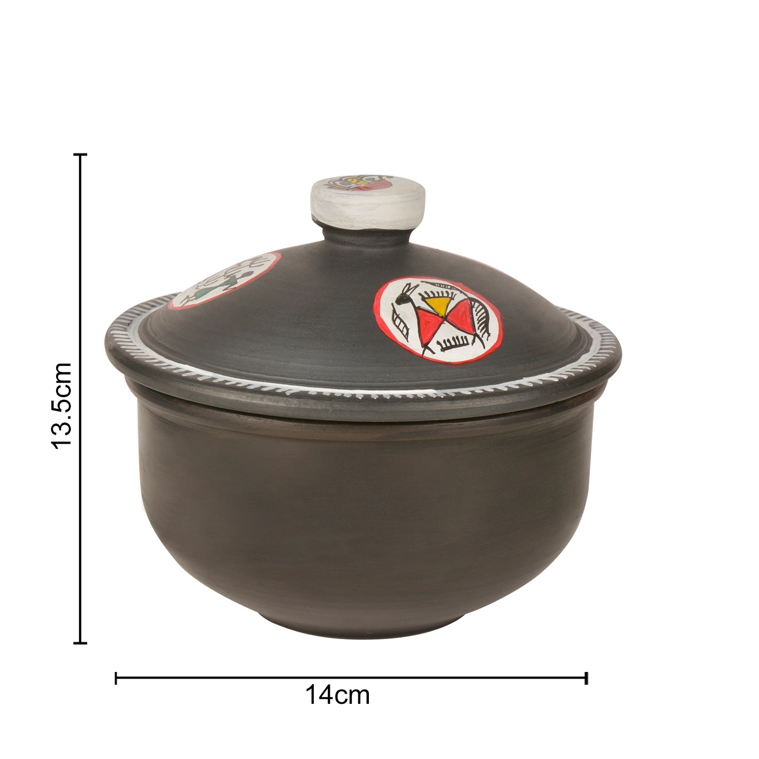 Handpainted Earthenware Clay Donga / Pot with Lid for Cooking / Serving ( Black , 750 ml) - View 2
