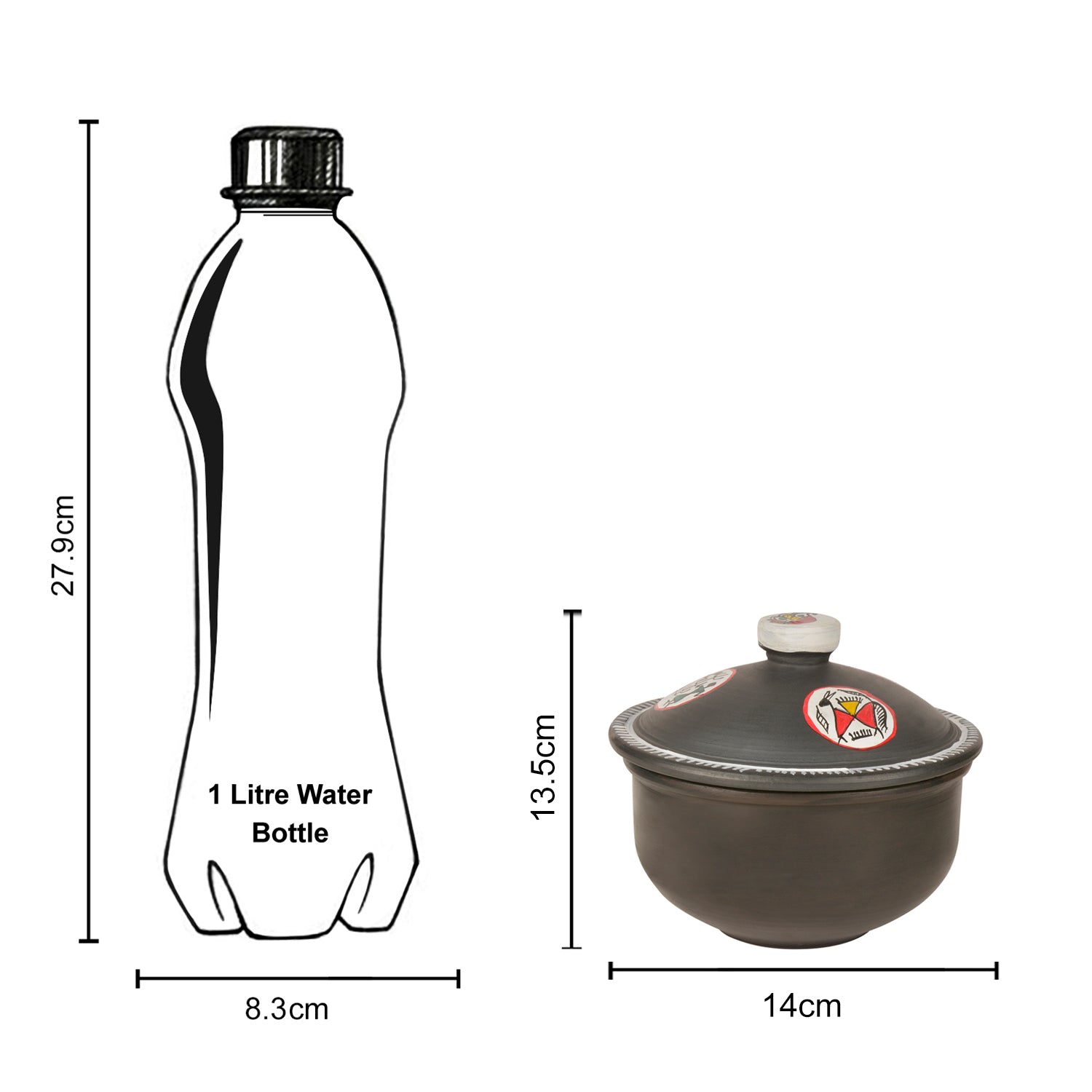 Handpainted Earthenware Clay Donga / Pot with Lid for Cooking / Serving ( Black , 750 ml) - View 6