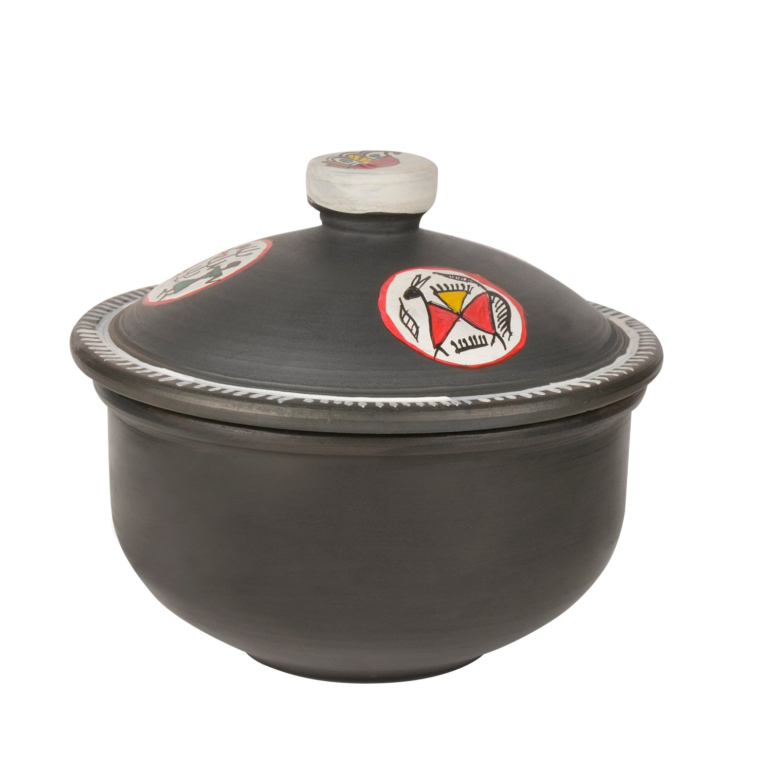 Handpainted Earthenware Clay Donga / Pot with Lid for Cooking / Serving ( Black , 1000 ml) - View 4