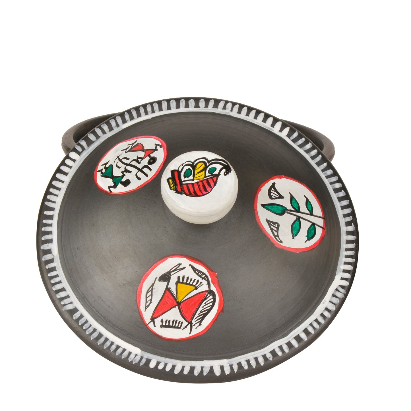 Handpainted Earthenware Clay Donga / Pot with Lid for Cooking / Serving ( Black , 1000 ml) - View 5