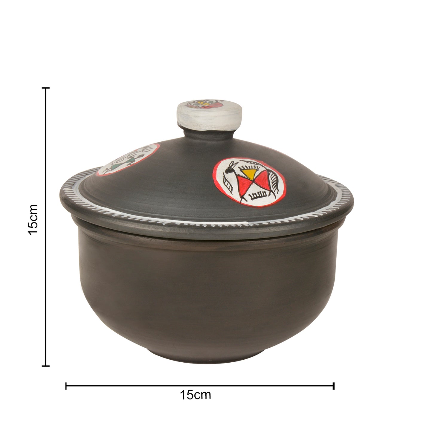 Handpainted Earthenware Clay Donga / Pot with Lid for Cooking / Serving ( Black , 1000 ml) - View 2