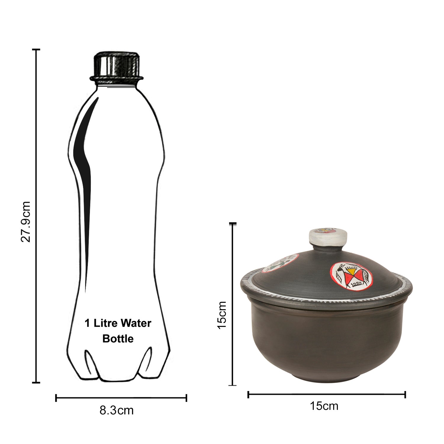 Handpainted Earthenware Clay Donga / Pot with Lid for Cooking / Serving ( Black , 1000 ml) - View 6