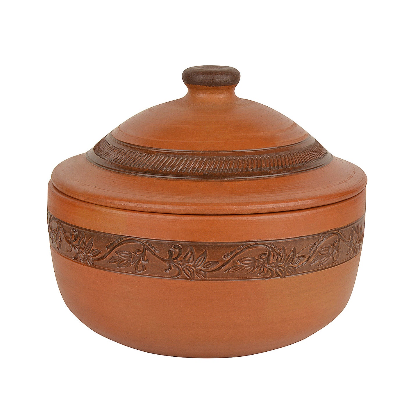 Handcrafted Ornately Designed Earthenware Bowl with Lid ( Brown, 1.80 Litre) - View 4