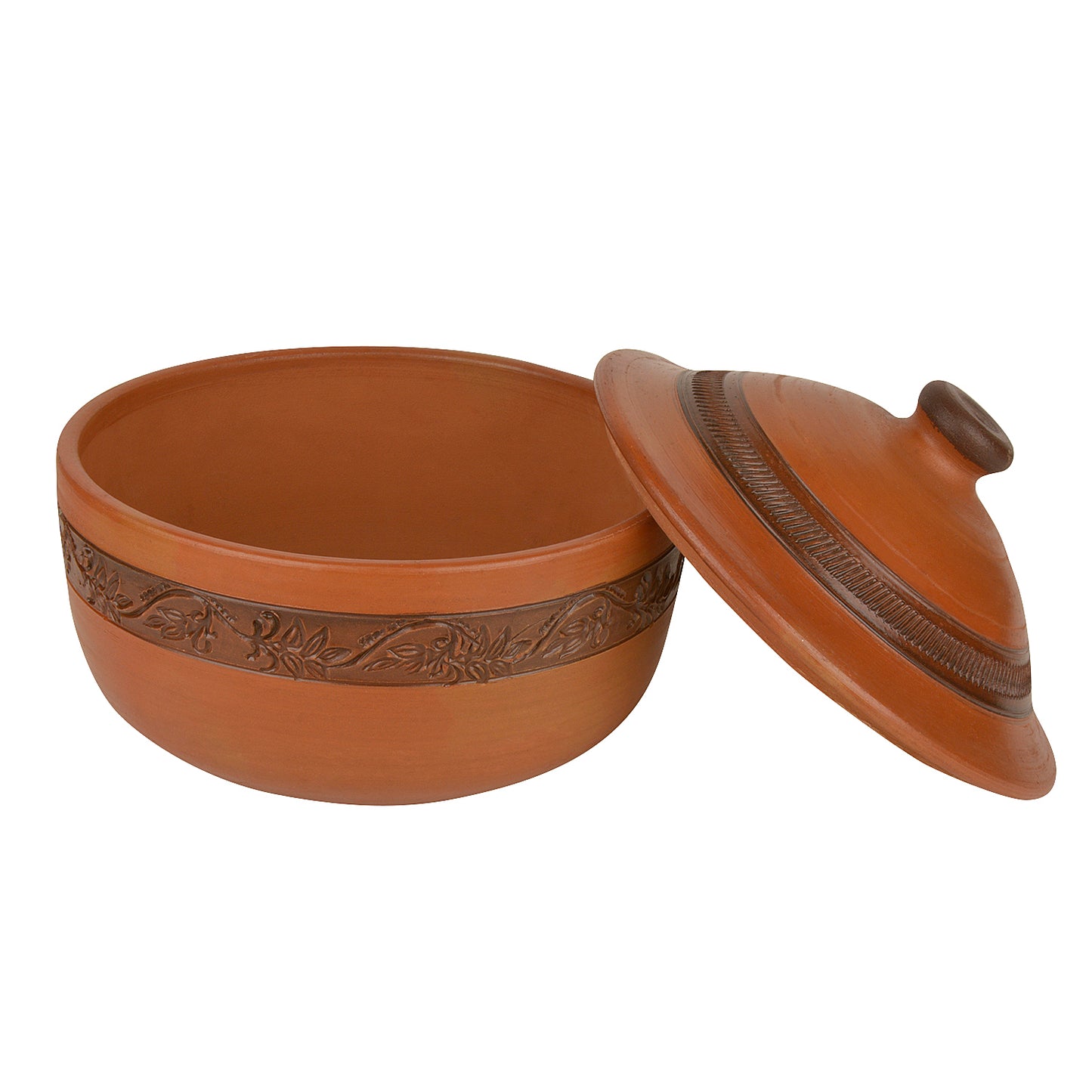 Handcrafted Ornately Designed Earthenware Bowl with Lid ( Brown, 1.80 Litre) - View 5