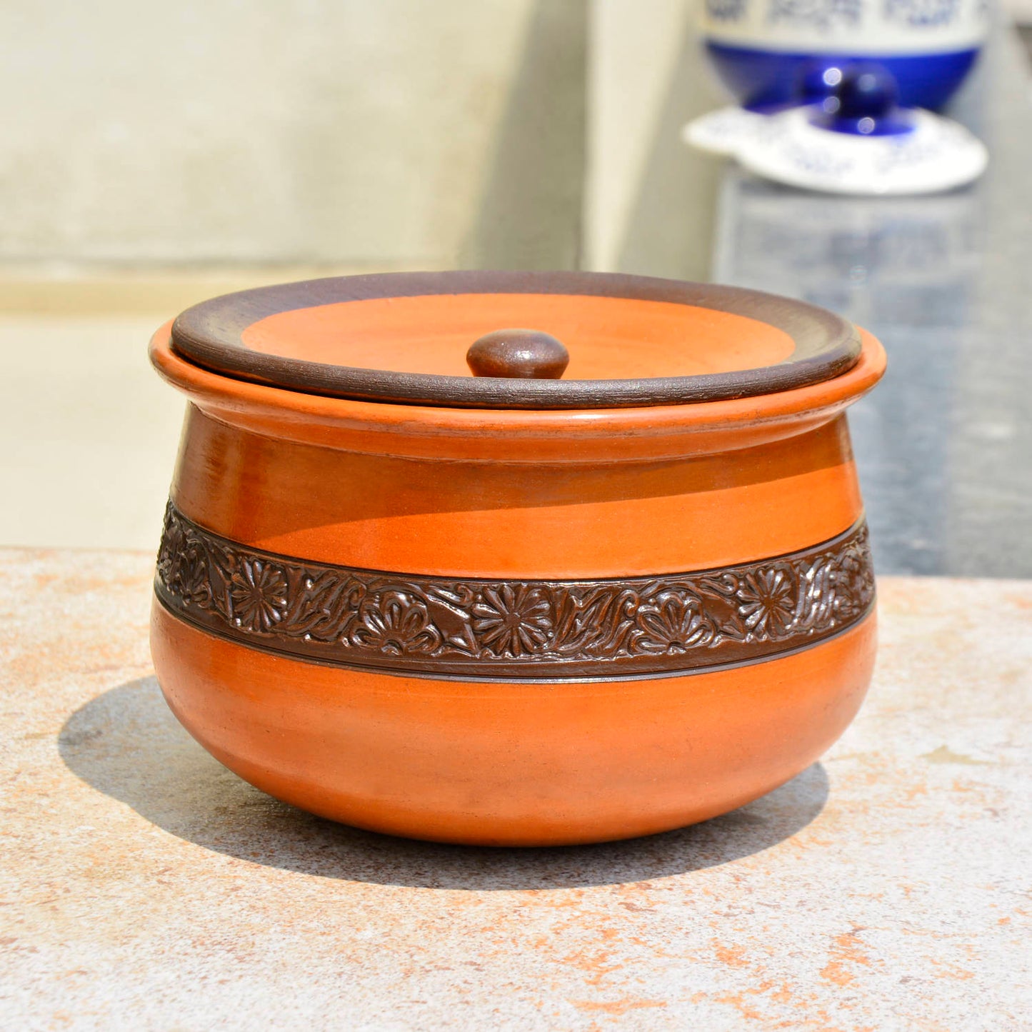 Handcrafted Ornately Designed Earthenware Handi with Lid (Brown, 1.5 Litre) - View 7