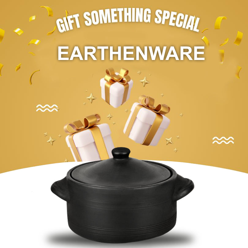 Black Clay Casserole with Lid and Handle for Cooking and Serving (2 Litre) - View 5