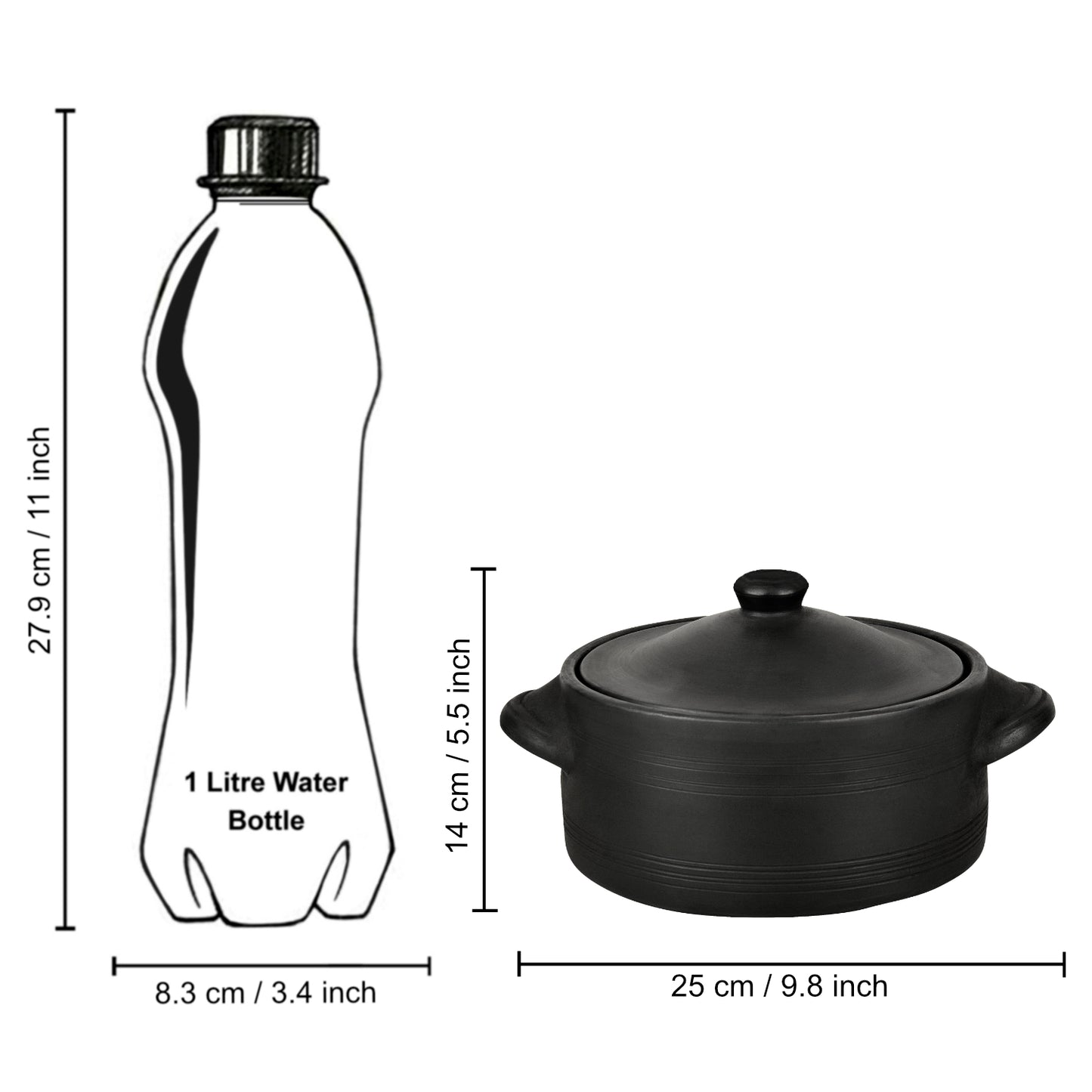 Black Clay Casserole with Lid and Handle for Cooking and Serving (2 Litre) - View 6