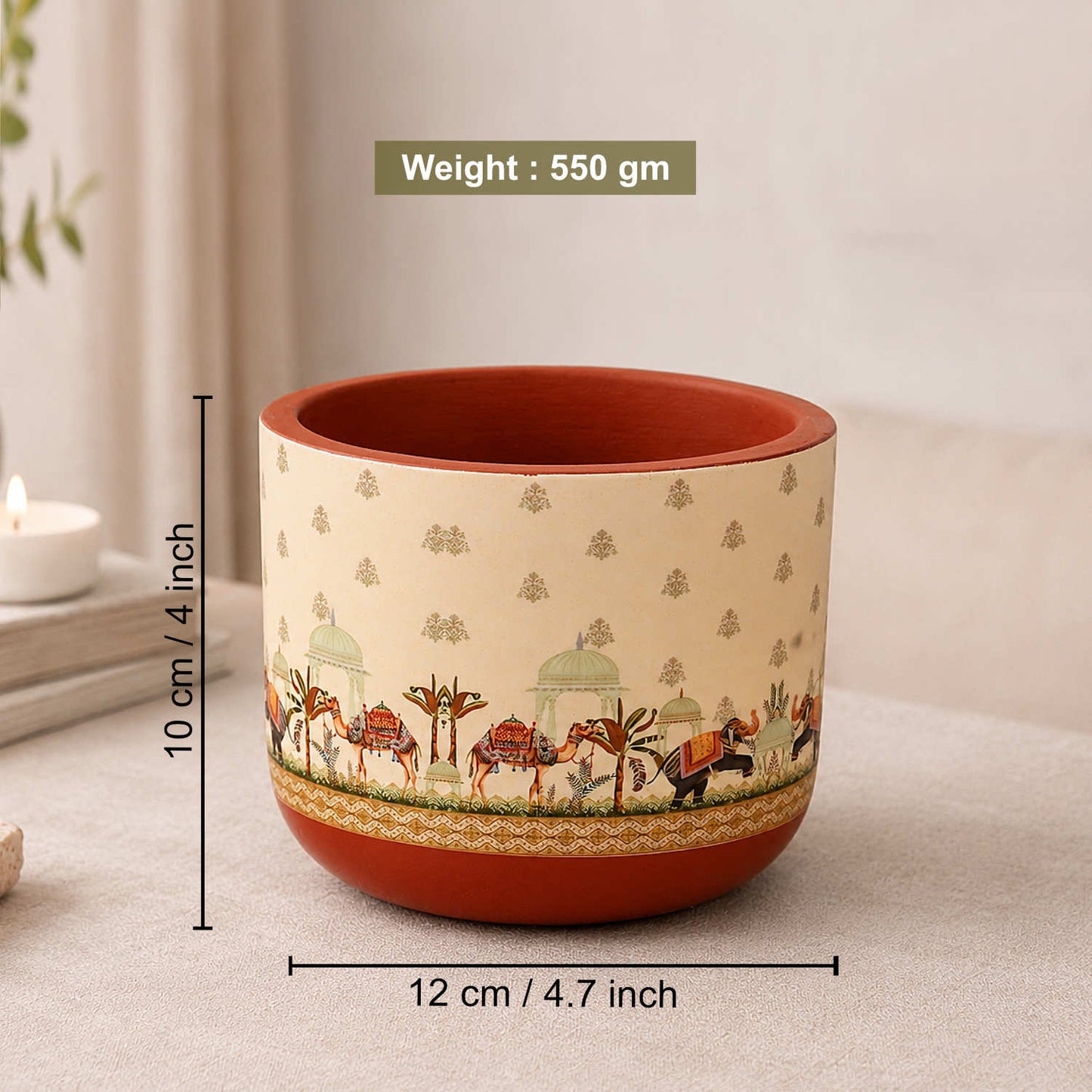 Hand Painted Terracotta Planter Pot with Drain Hole