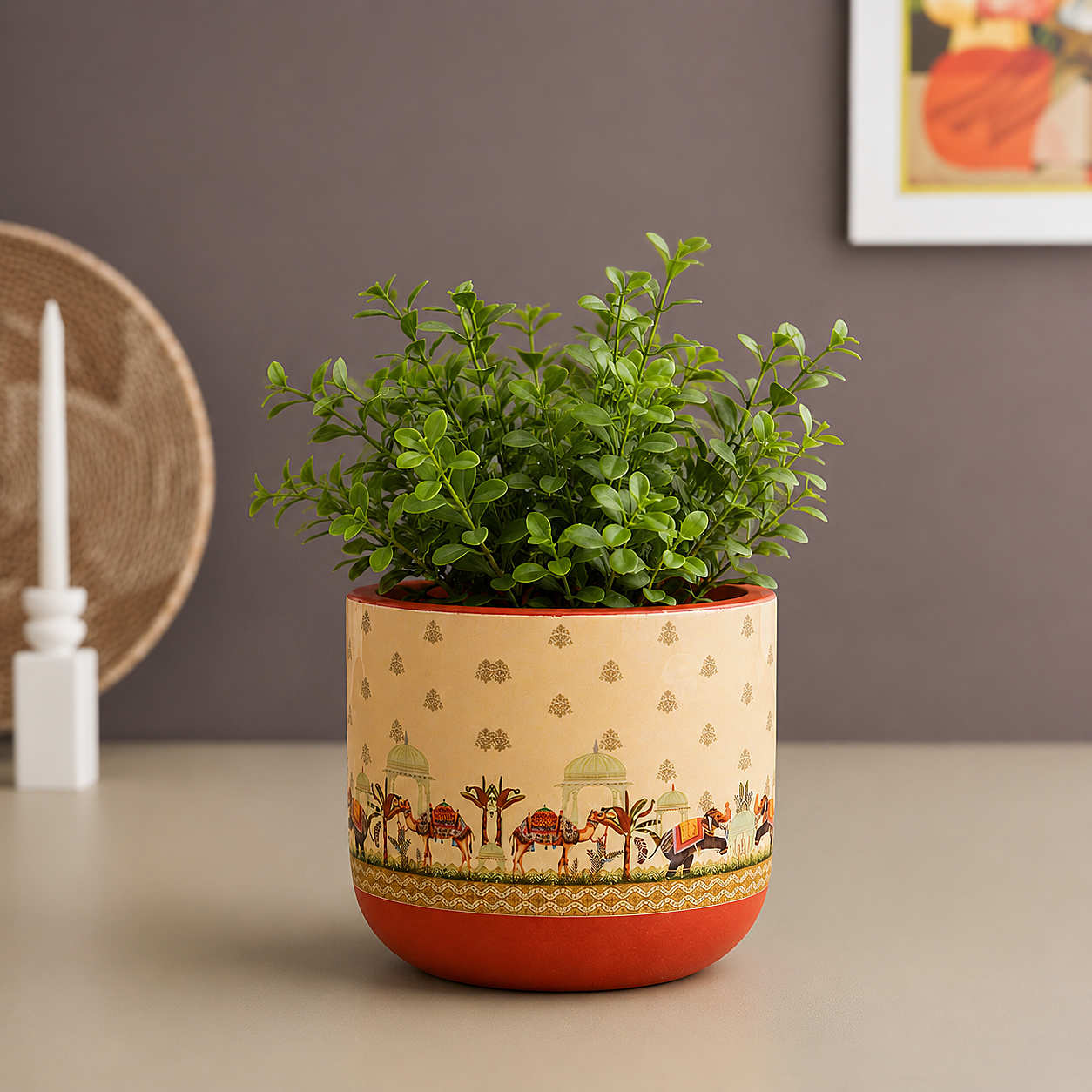 Hand Painted Terracotta Planter Pot with Drain Hole