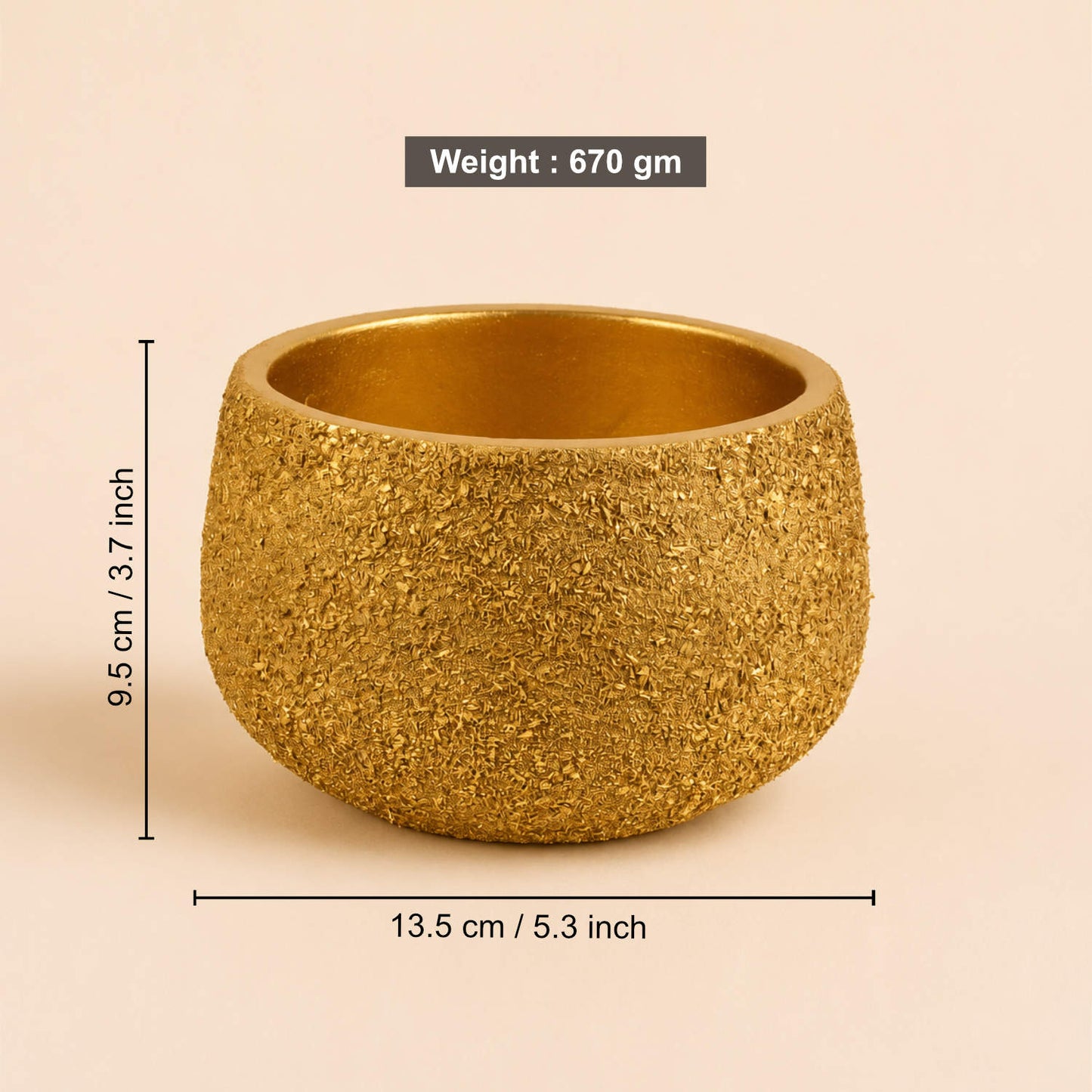 Gold Textured Terracotta Planter Pot with Drain Hole