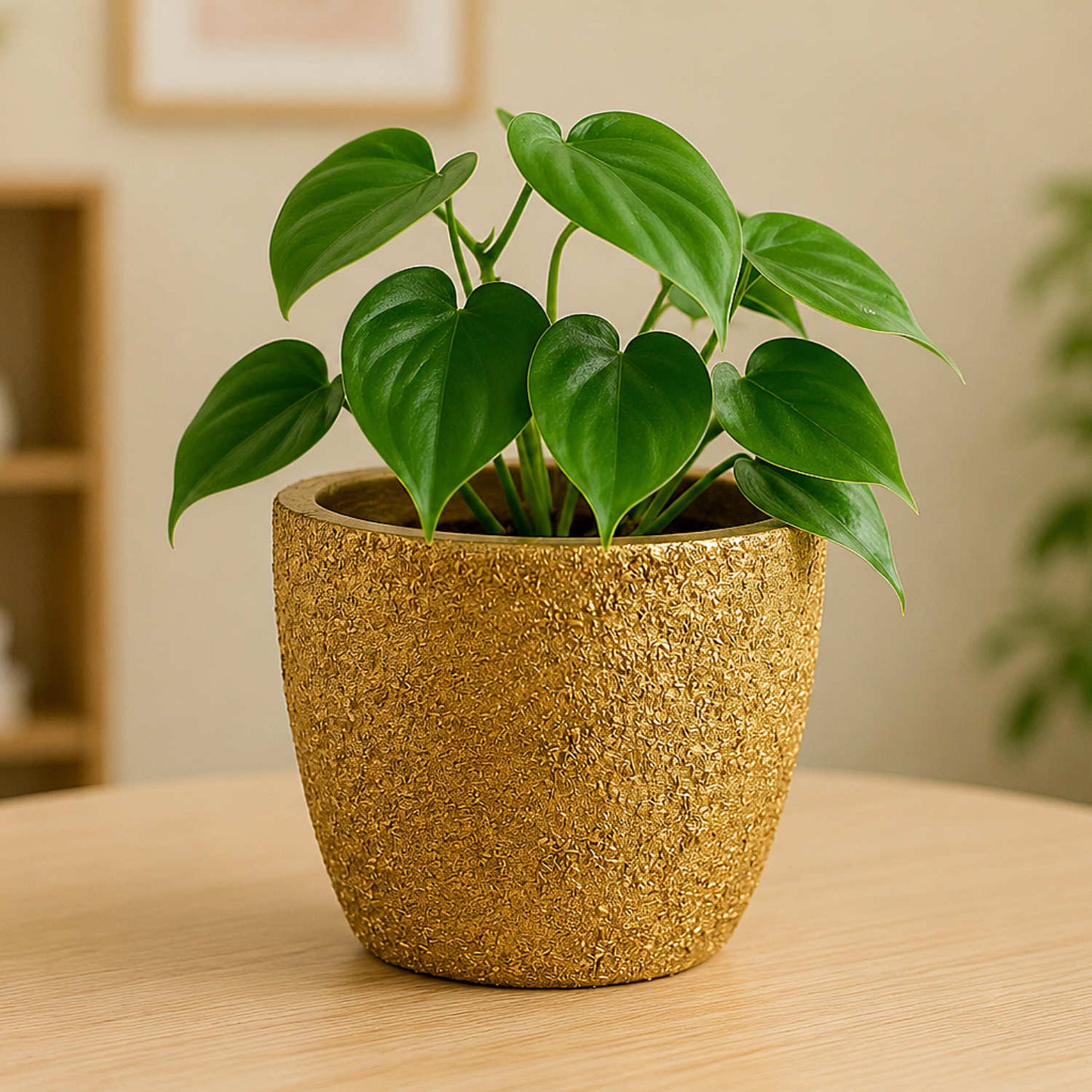 Gold Textured Terracotta Planter Pot with Drain Hole