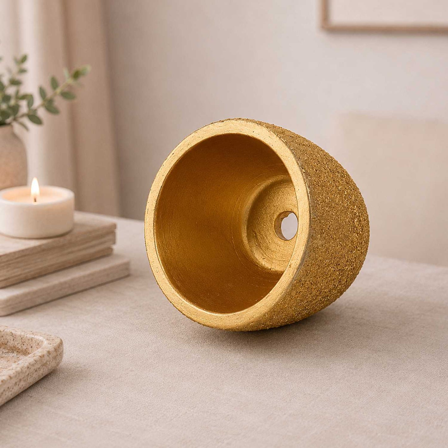 Gold Textured Terracotta Planter Pot with Drain Hole