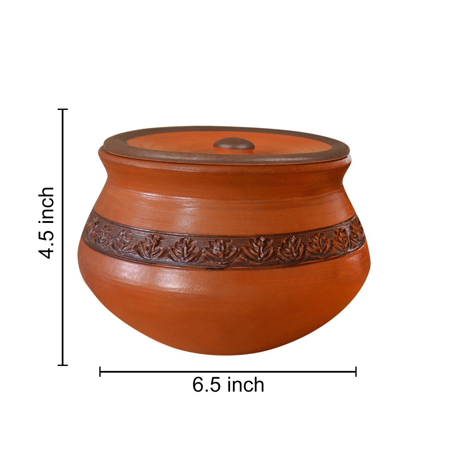 Handcrafted Ornately Designed Earthenware Handi with Lid ( Brown , 1.25 Litre) - View 2
