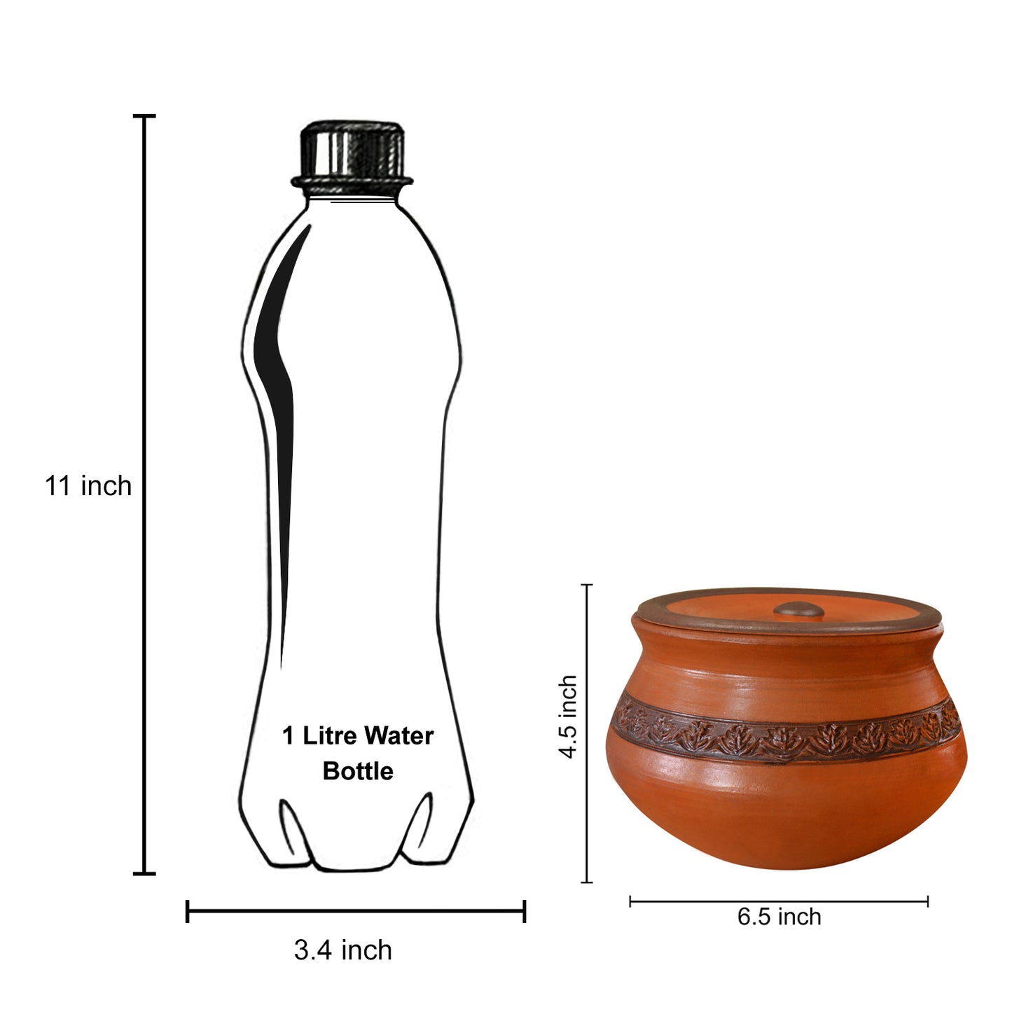 Handcrafted Ornately Designed Earthenware Handi with Lid ( Brown , 1.25 Litre) - View 6