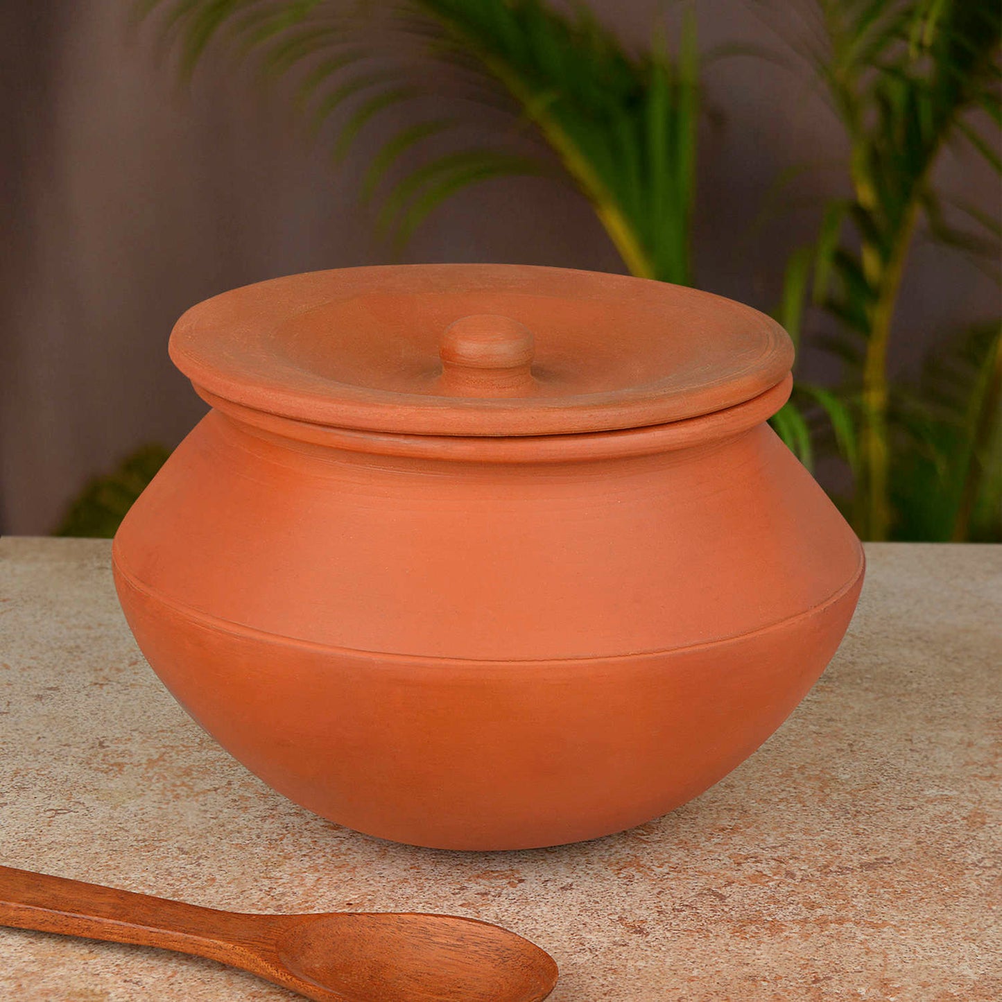 Handcrafted Earthenware Handi with Lid (Brown, 2 Litre)