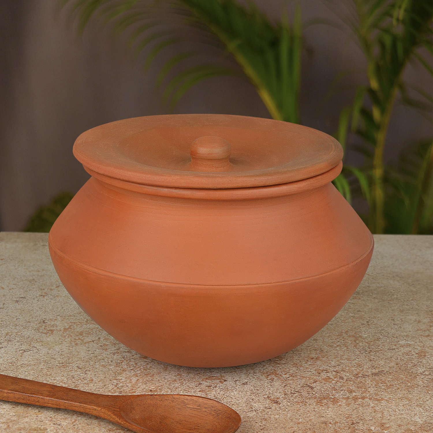 Handcrafted Earthenware Handi with Lid (Brown, 2 Litre)