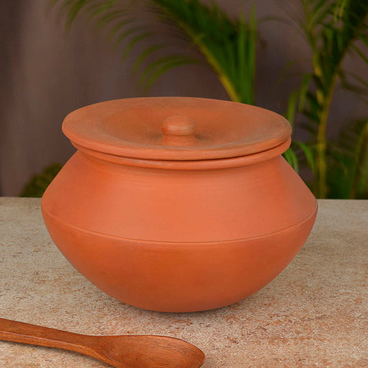 Handcrafted Earthenware Handi with Lid (Brown, 2 Litre)