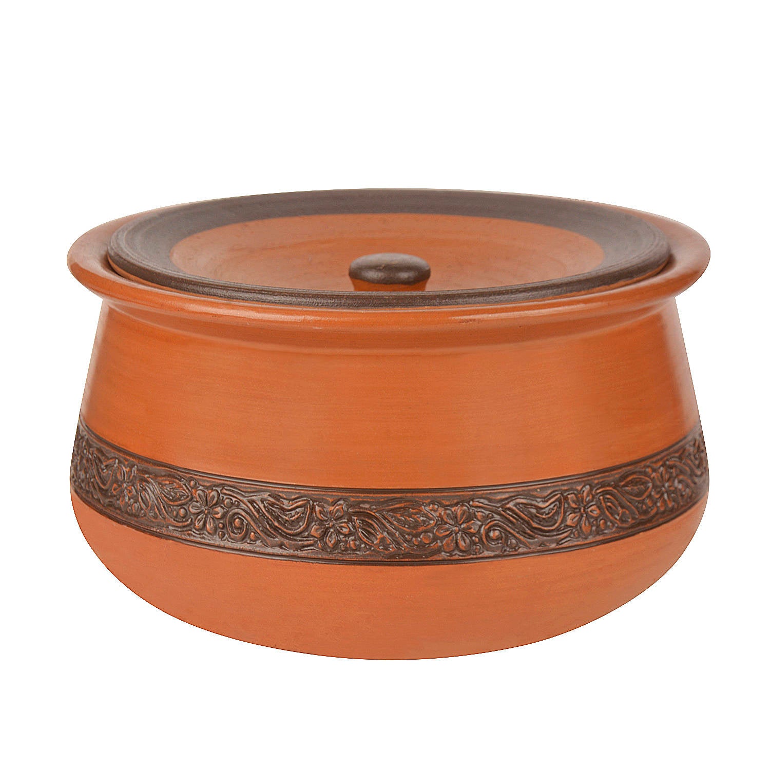 Handcrafted Ornately Designed Earthenware Handi with Lid (Brown, 2 Litre) - View 4
