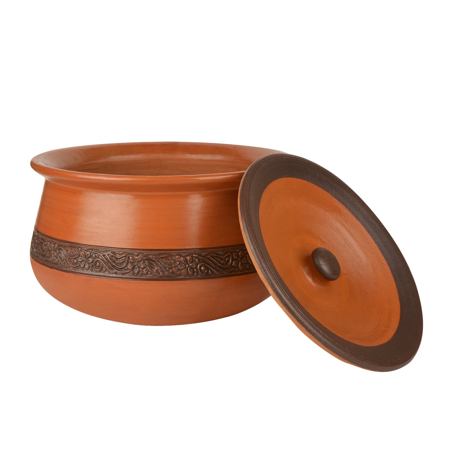 Handcrafted Ornately Designed Earthenware Handi with Lid (Brown, 2 Litre) - View 3