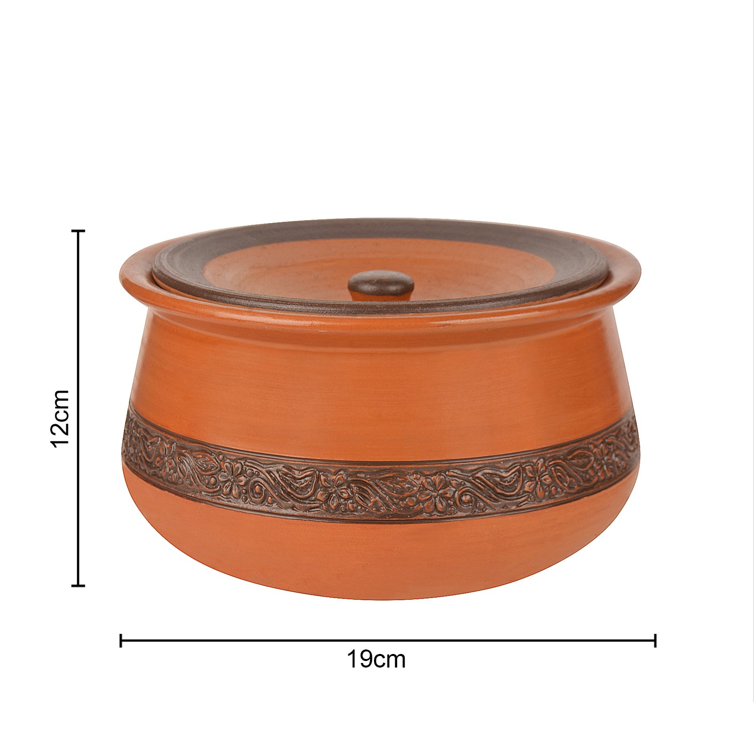 Handcrafted Ornately Designed Earthenware Handi with Lid (Brown, 2 Litre) - View 2