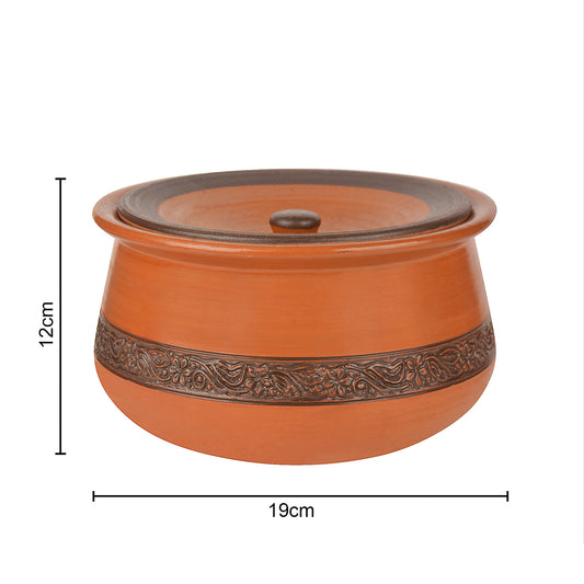 Handcrafted Ornately Designed Earthenware Handi with Lid (Brown, 2 Litre) - View 2