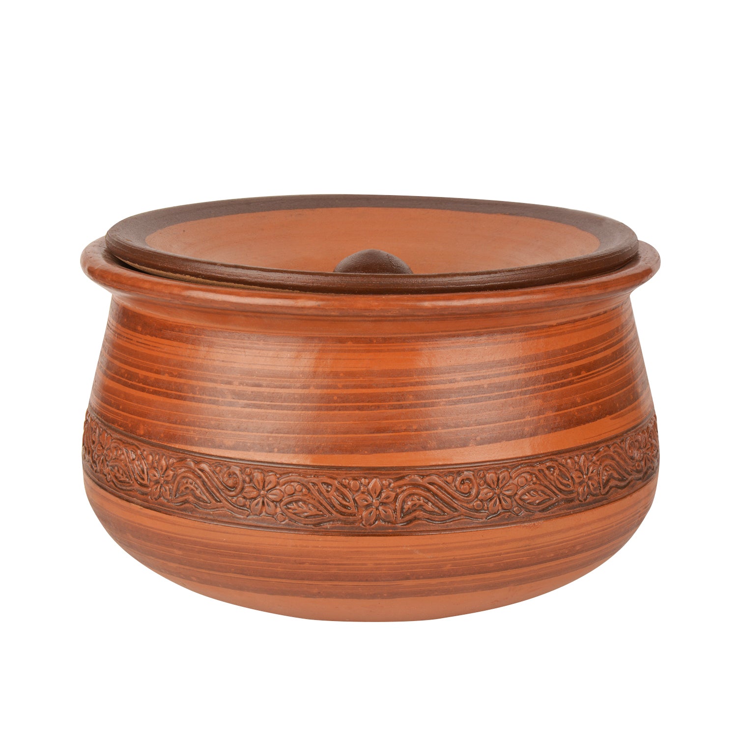 Handcrafted Earthenware Clay Handi / Pot with Lid for Cooking / Serving ( Brown , 2 Litre) - View 4