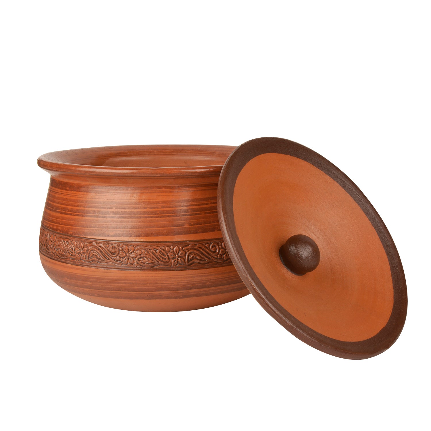 Handcrafted Earthenware Clay Handi / Pot with Lid for Cooking / Serving ( Brown , 2 Litre) - View 3